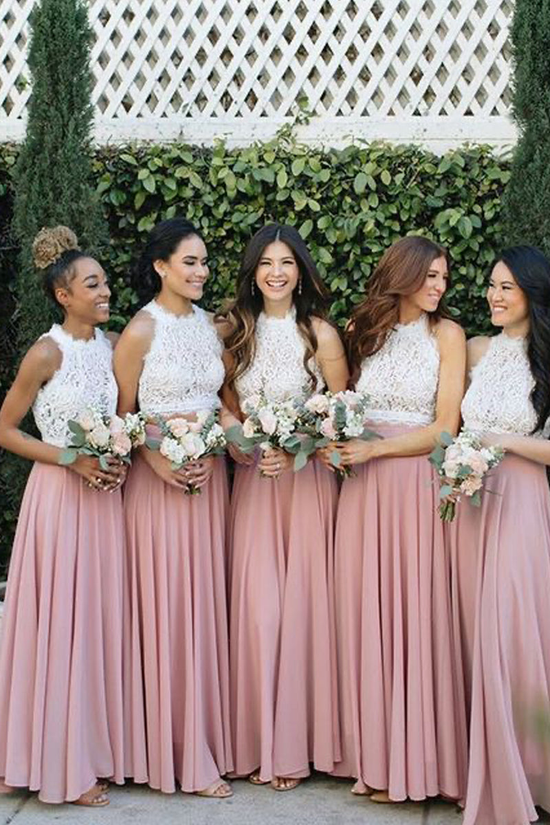 Pink chiffon bridesmaid dresses best sale