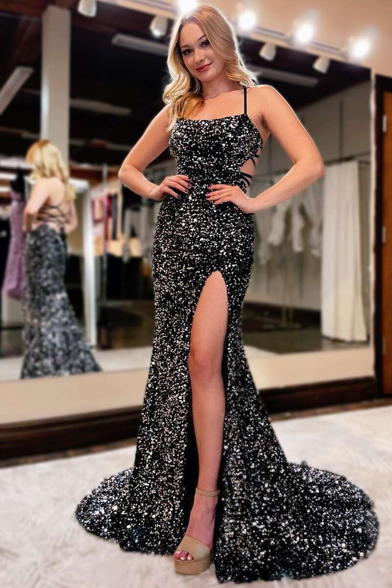 Long Sequin Prom Dress with Lace-Up Back - PromGirl
