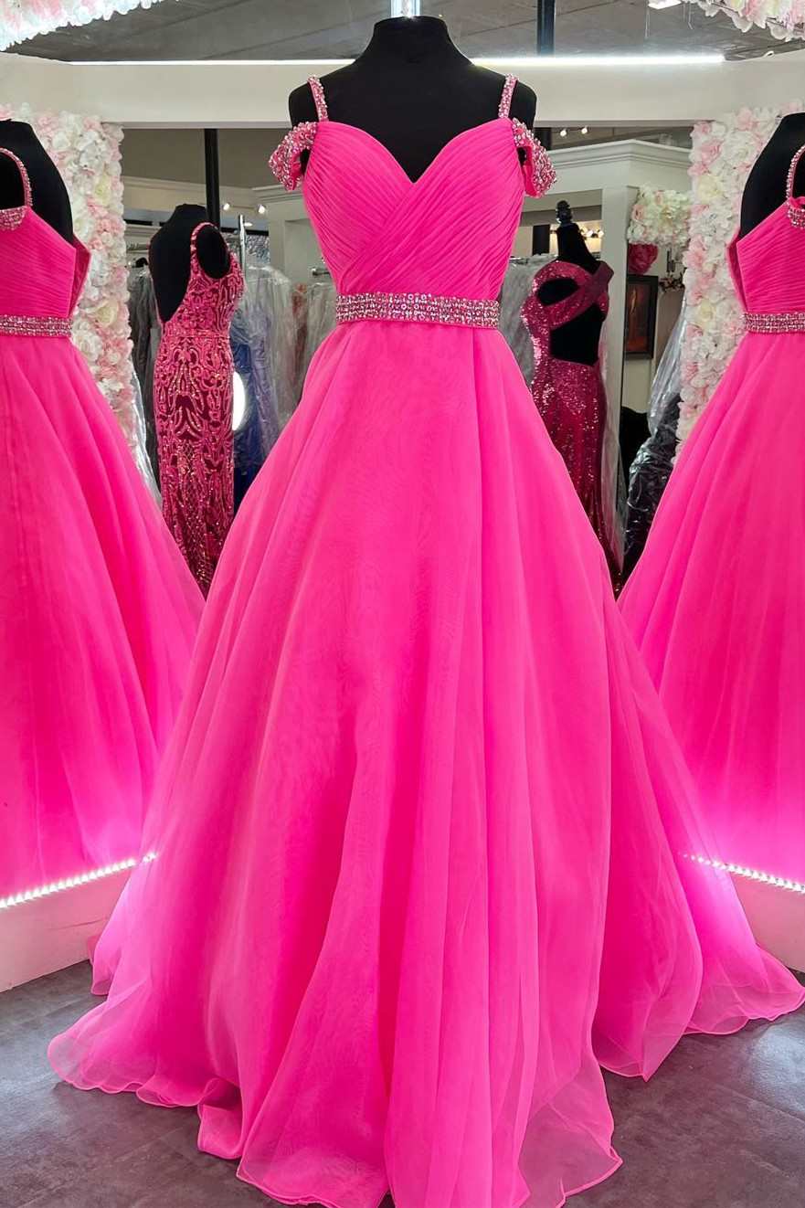 Pink beaded 2024 prom dress