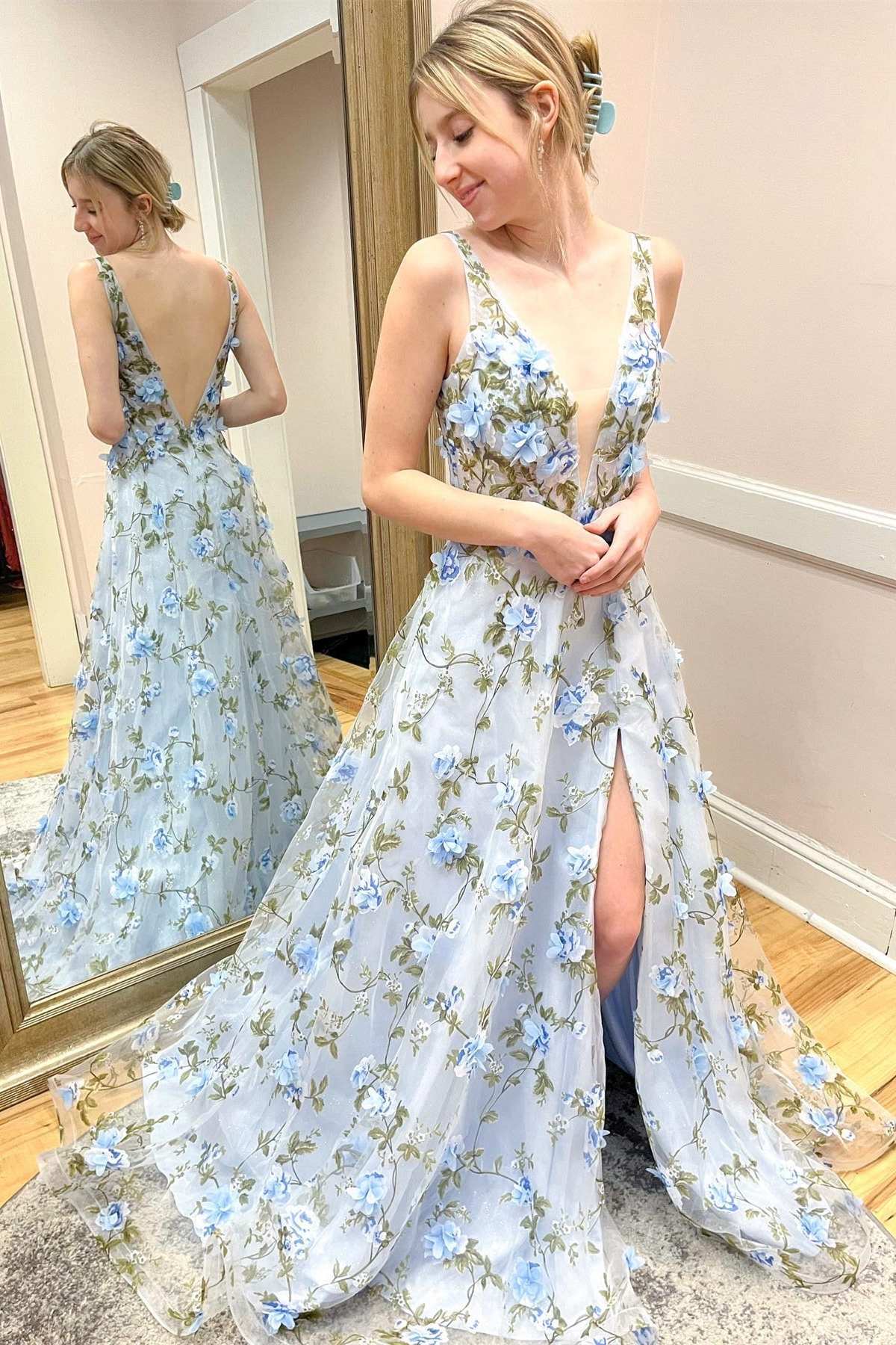 organza floral prom dress