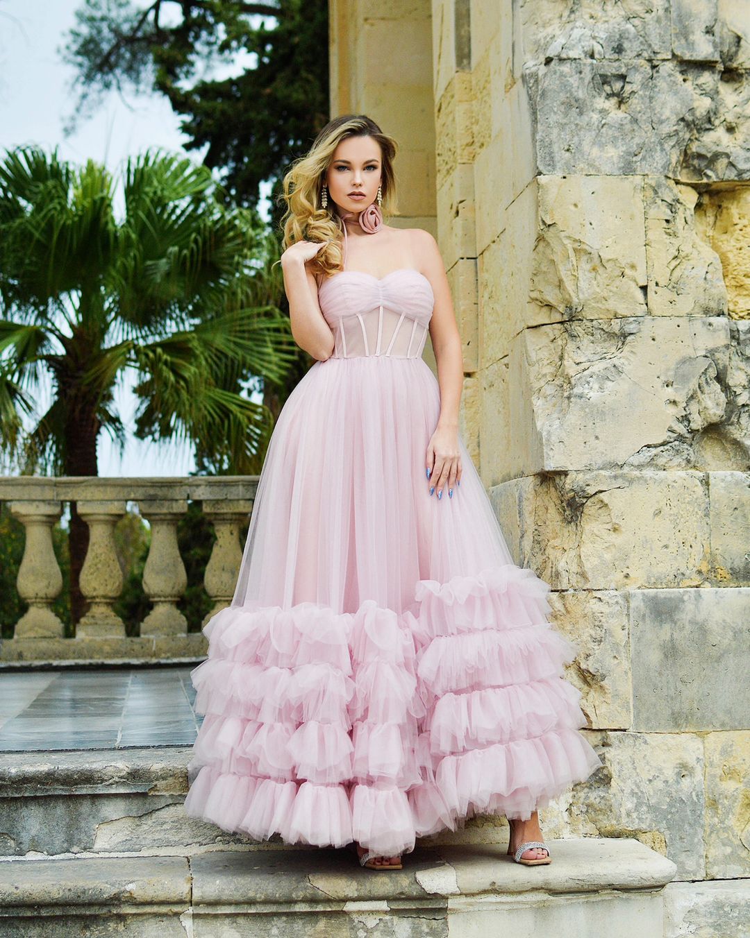 Pink corset clearance prom dress