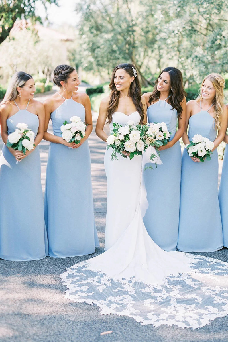 Blue bridesmaid dresses long hotsell