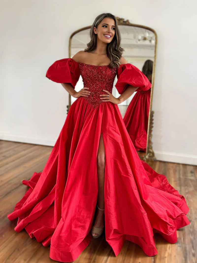 Red off fashion the shoulder dress with sleeves