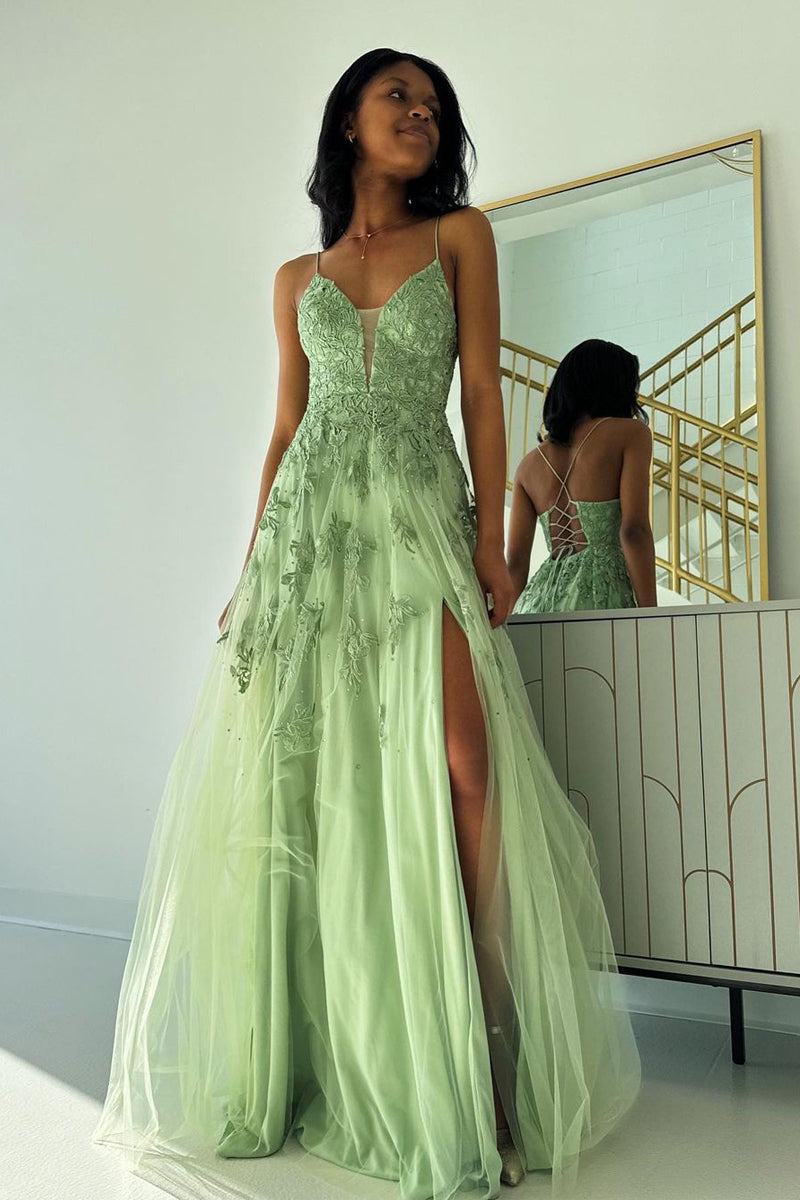 Green full length evening dresses best sale