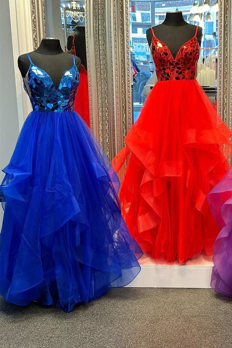 Blue and Orange Prom Dresses