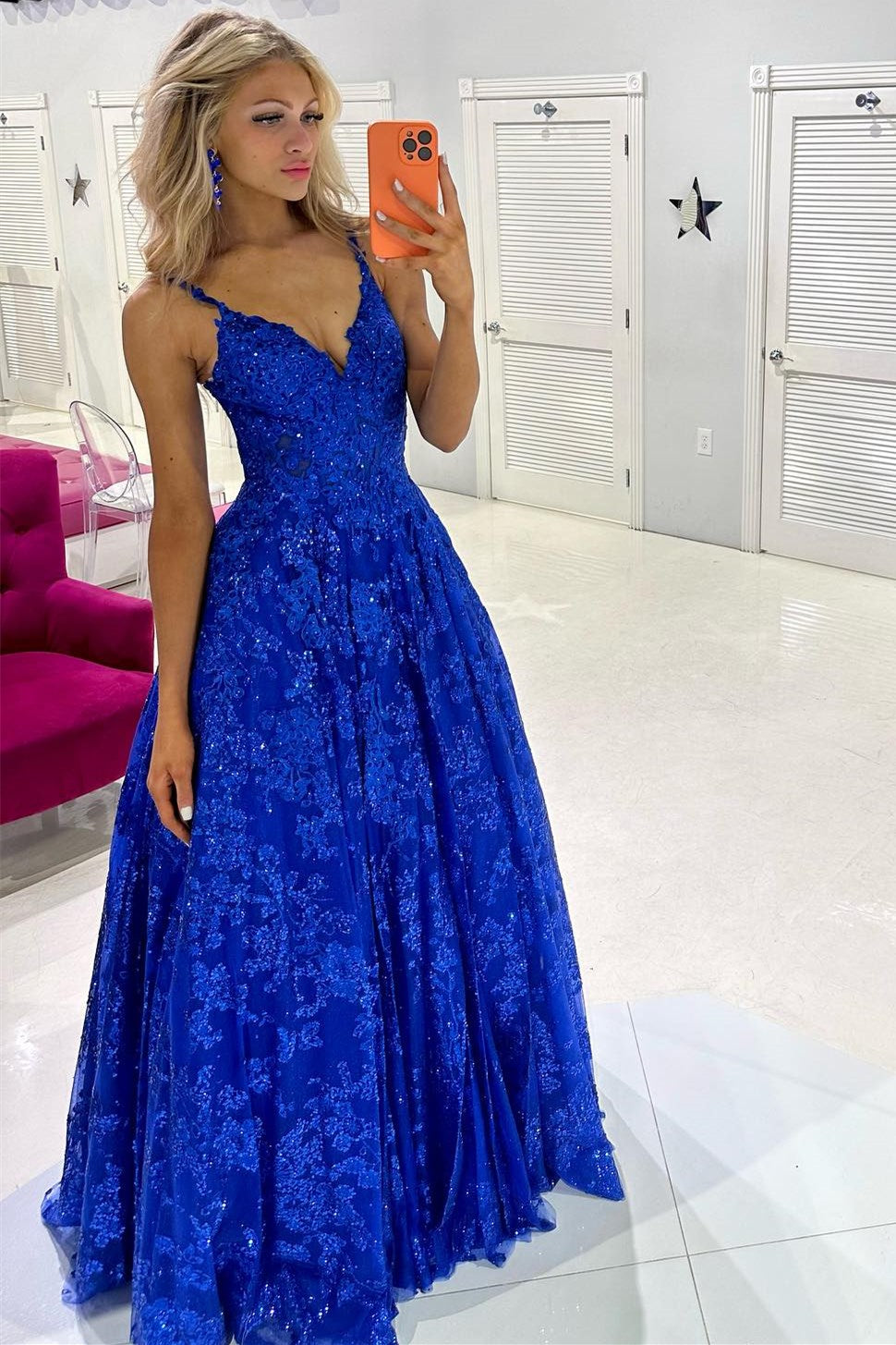 Dark blue prom dress with sparkles best sale