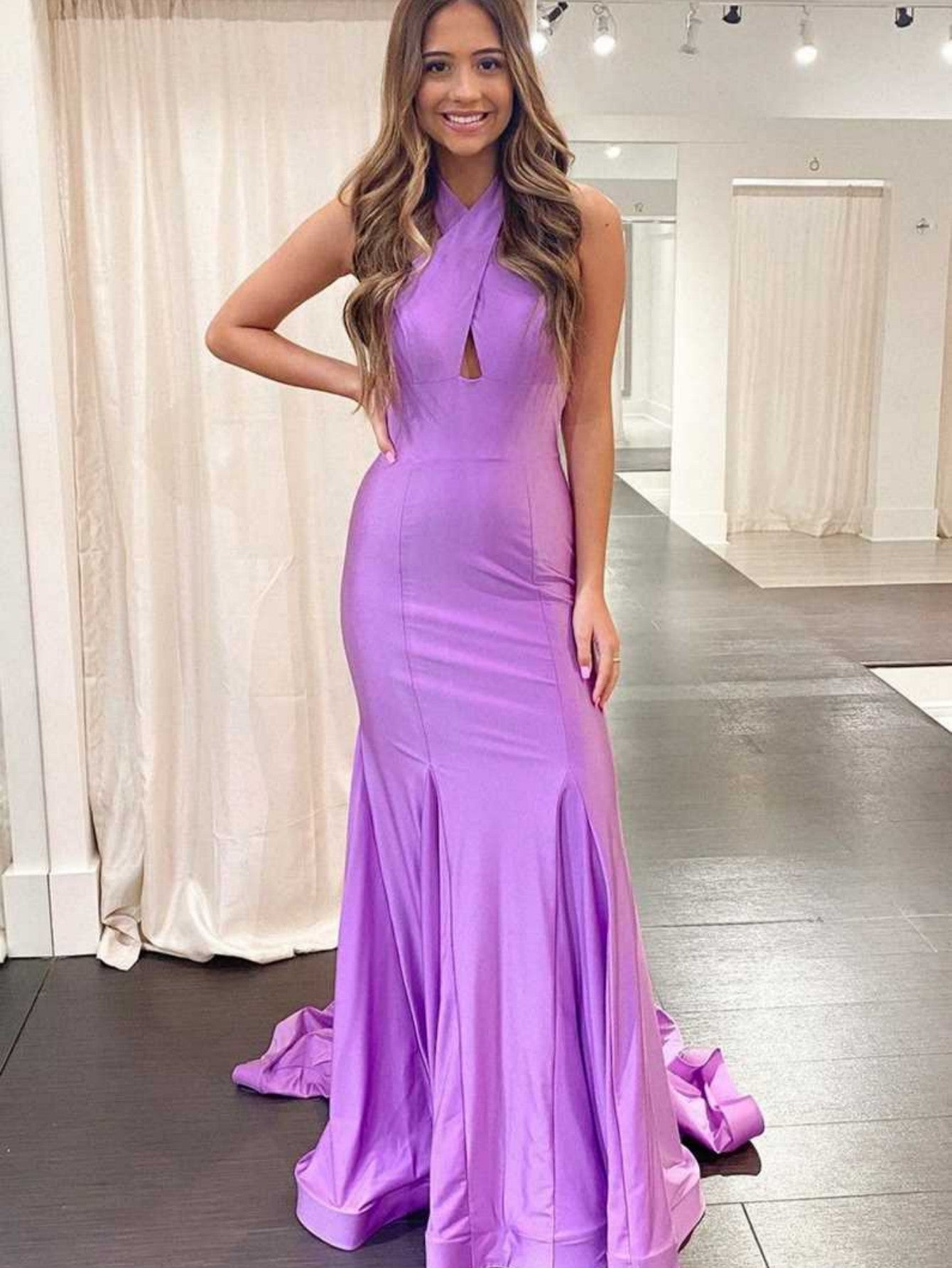 Cross Front Halter Prom Dress