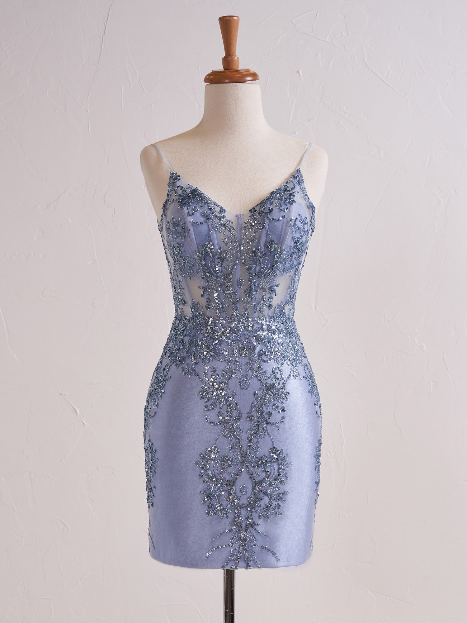 V-Neck Short Sequined Sheer-Corset Homecoming Dress