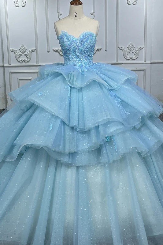 Romantic Princess Sleeveless Quinceanera Dresses Ruffle Strapless Sequ KissProm