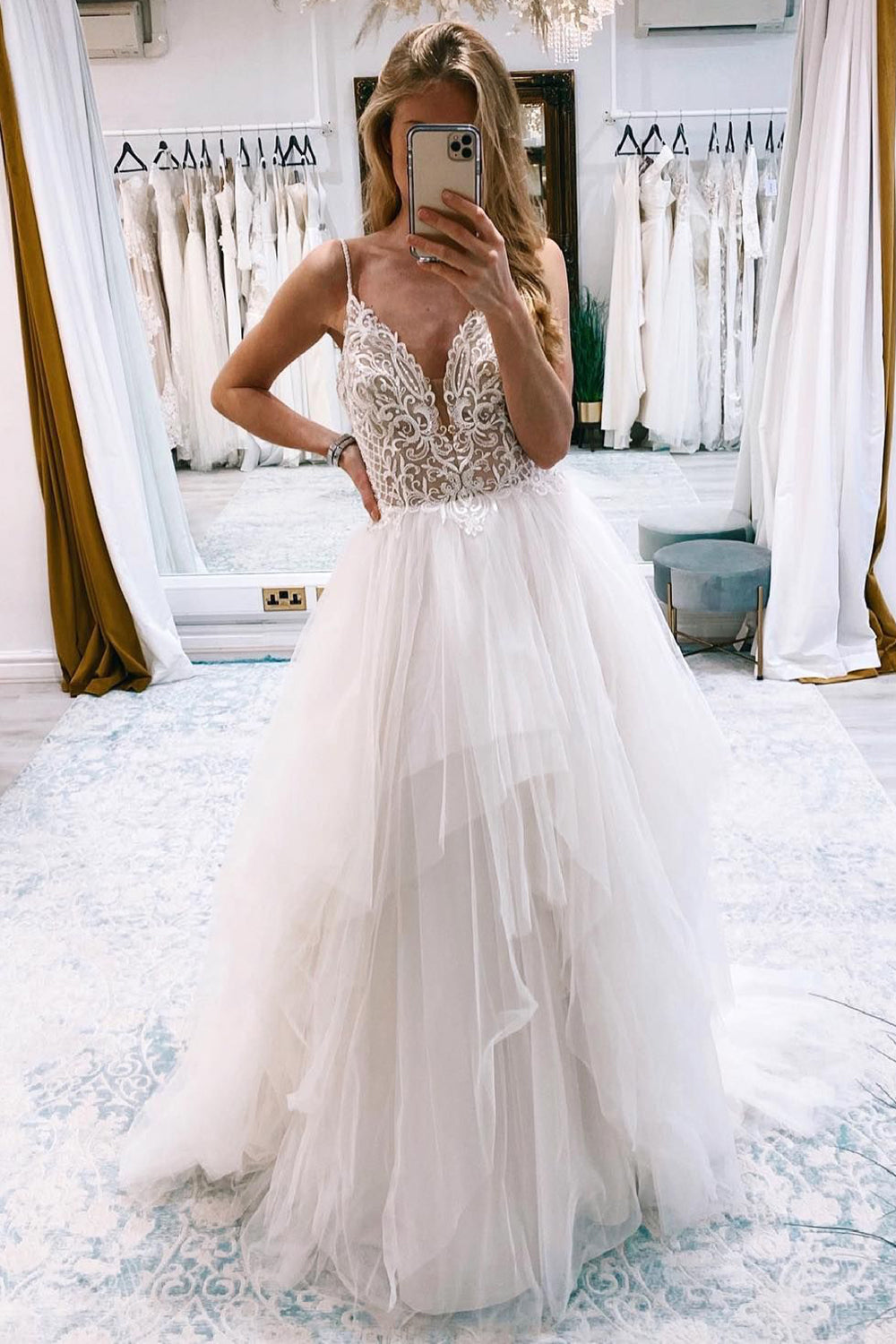 Asymmetrical lace wedding clearance dress