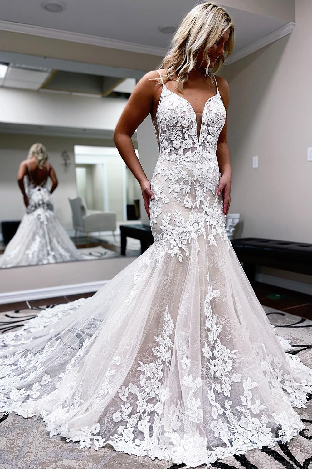 Ivory lace mermaid wedding dress best sale