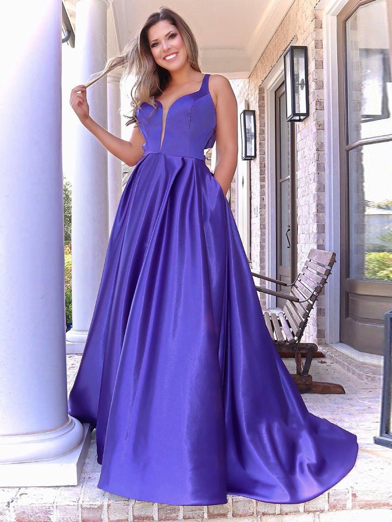 Long dark deals purple prom dresses