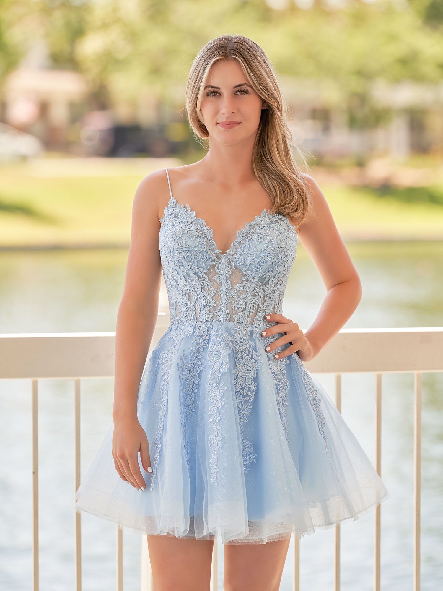 Anisia Sky Blue Lace Spaghetti-Straps Homecoming Dress With Appliques |  KissProm | KissProm