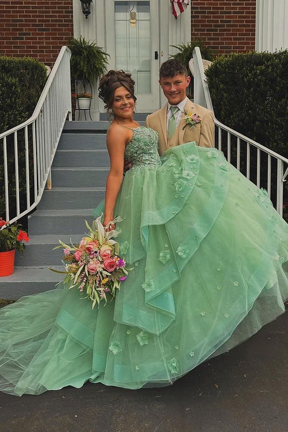 Azurena Cute Ball Gown Sweetheart Sage Green Tulle Long Prom Dresses w