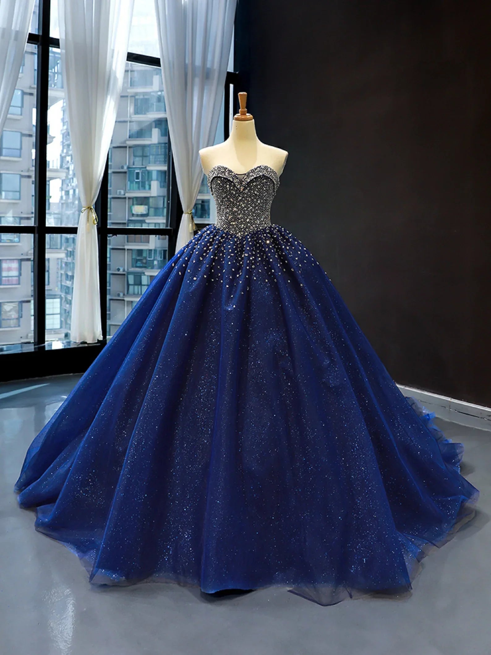 Sequined Navy Blue Quinceanera Dresses Ball Gown Dresses | KissProm