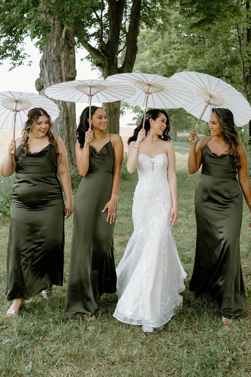 Long silk bridesmaid dresses best sale