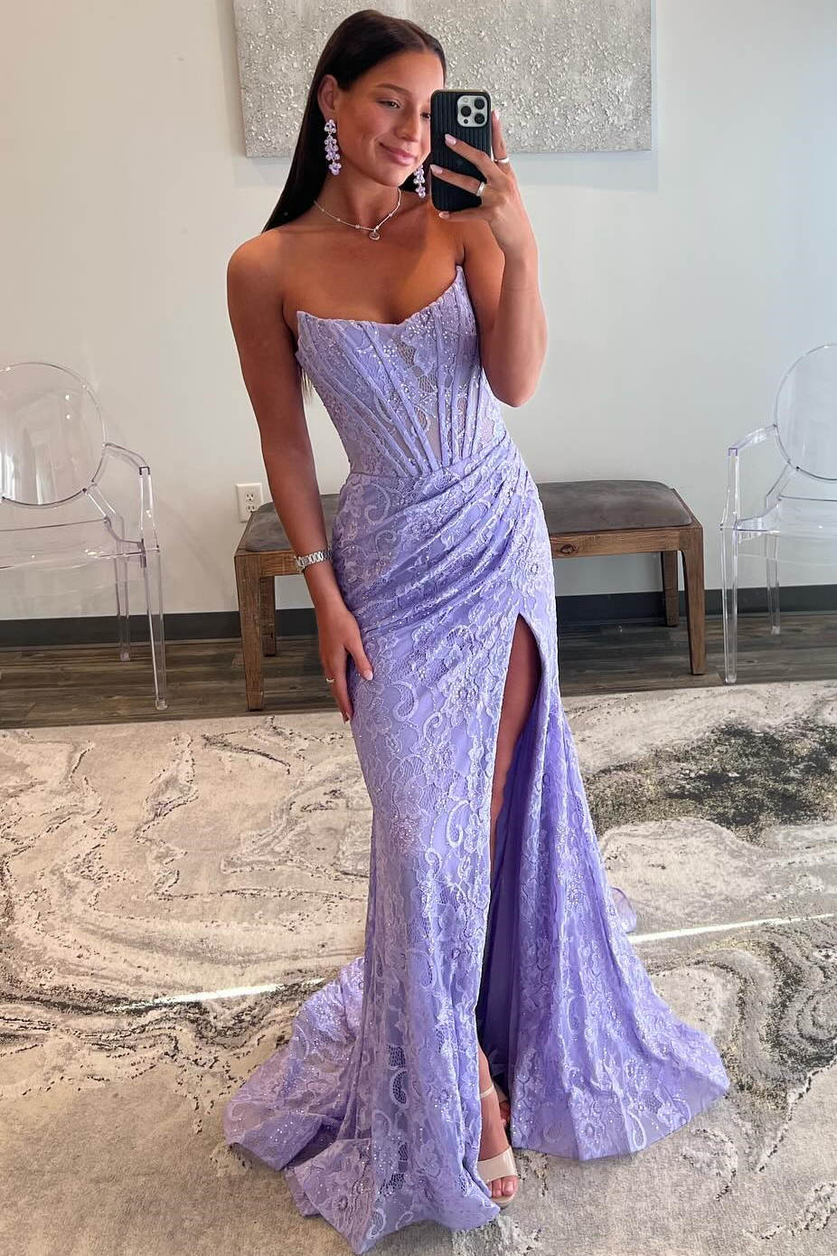 Strapless prom 2025 dress with slit