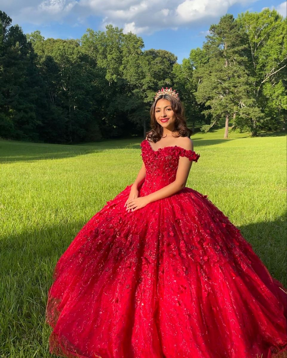 Ball Gown Lace Off-the-Shoulder Red Quinceanera Dress | KissProm