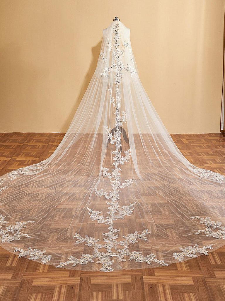 Cathedral Long Lace Wedding Veil with Sequins and Lace on hotsell Train | VG3042