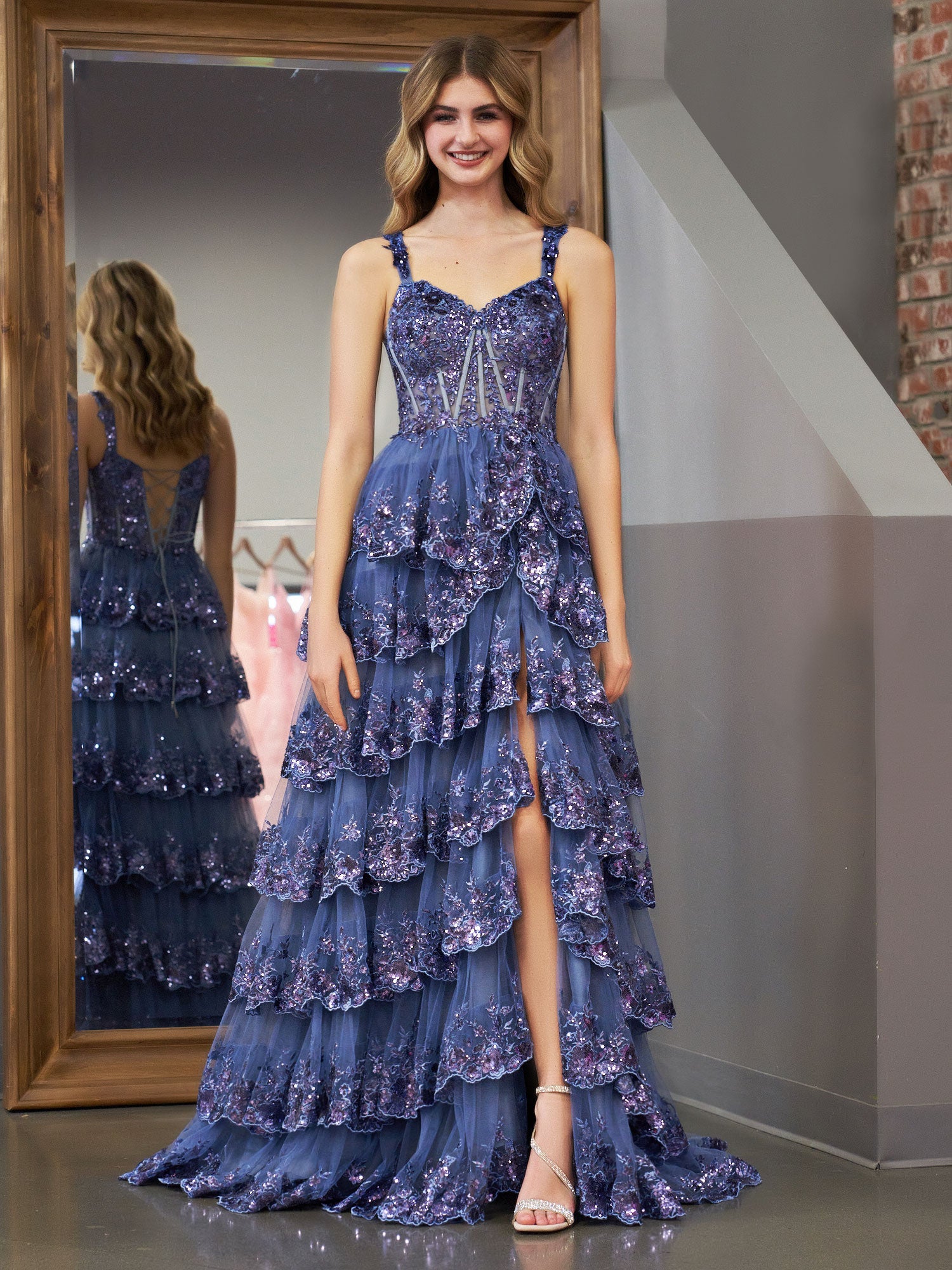 Dark blue dress prom best sale