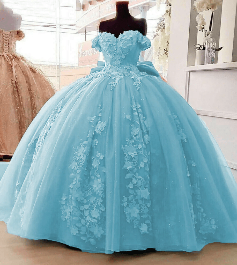 Freya Off Shoulder Ball Gown Quinceanera Dresses 3D Floral Applique KissProm