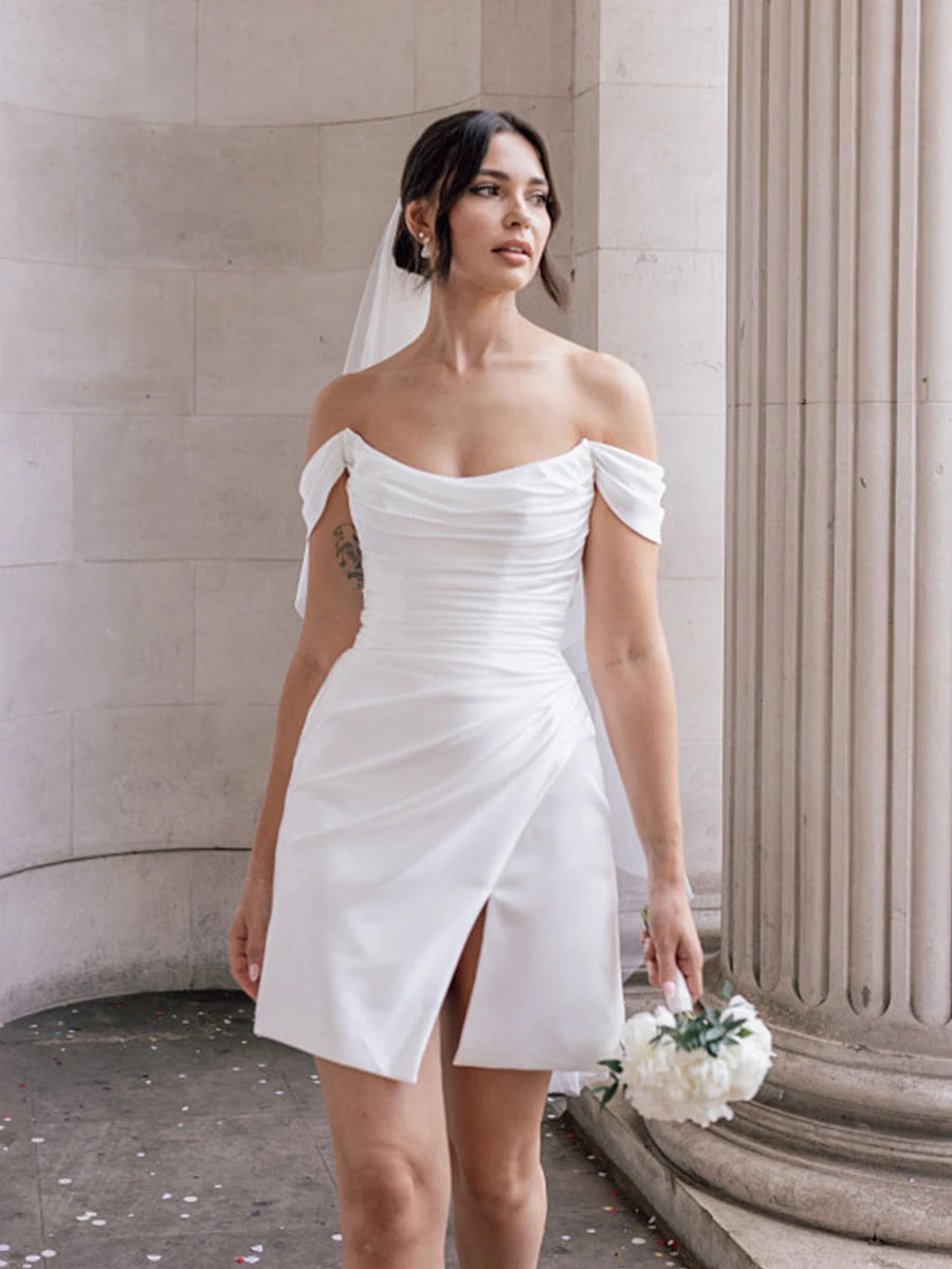 Elody | Off-the-Shoulder Short Satin Cowl Neck Simple Formal Wedding D |  KissProm