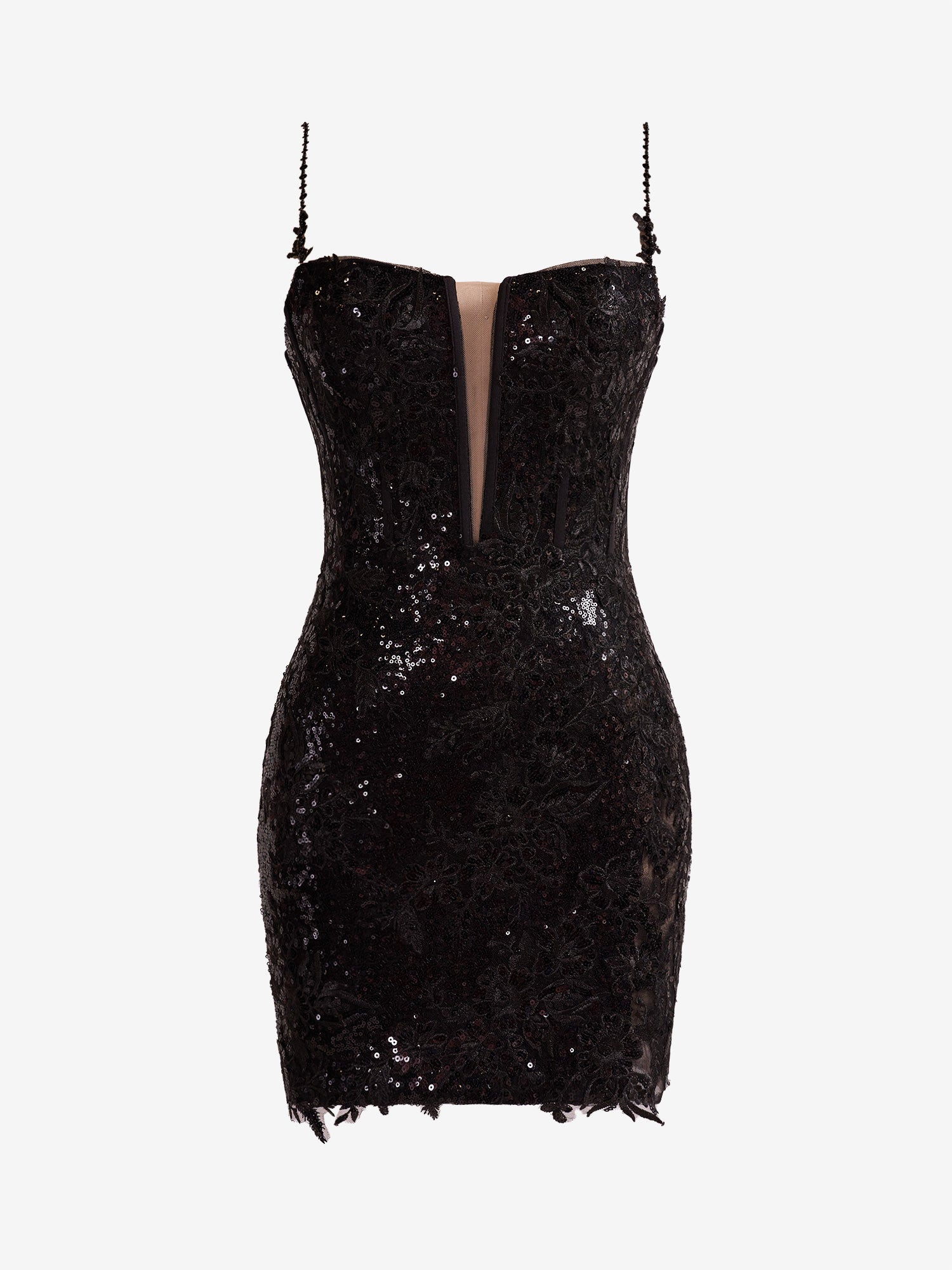 Orla Short Black Sheath Spaghetti Straps Sequined Lace Homecoming Dress |  KissProm