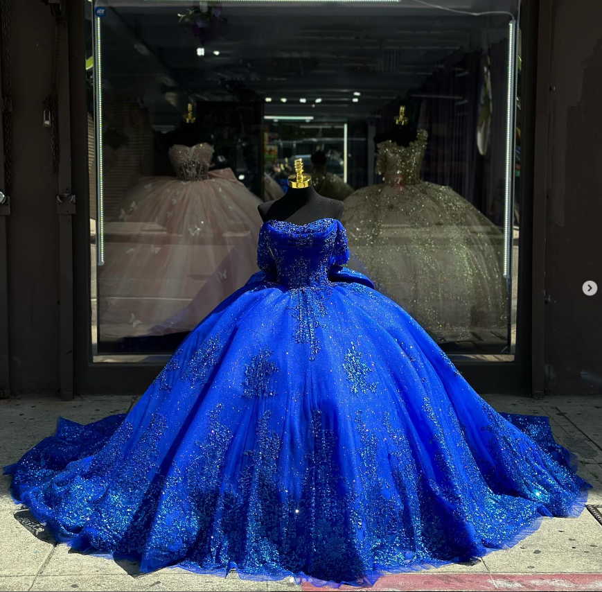 Royal Blue Ball Gown Appliques Quinceanera Dresses With Train Kissprom