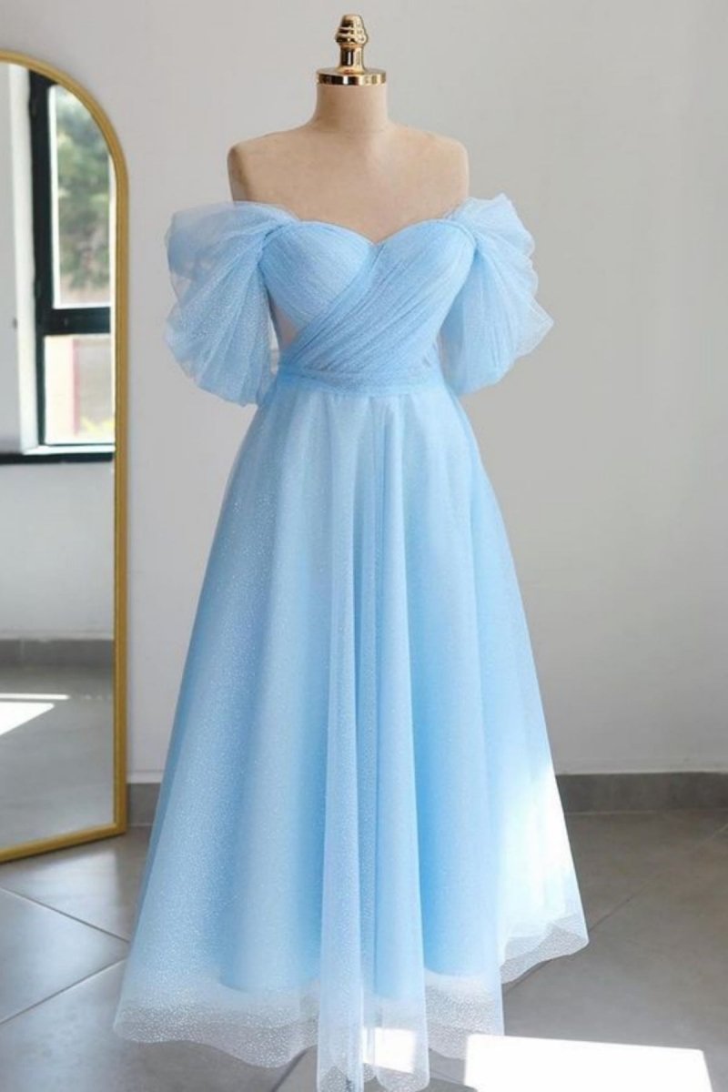 Baby blue tea length dress best sale