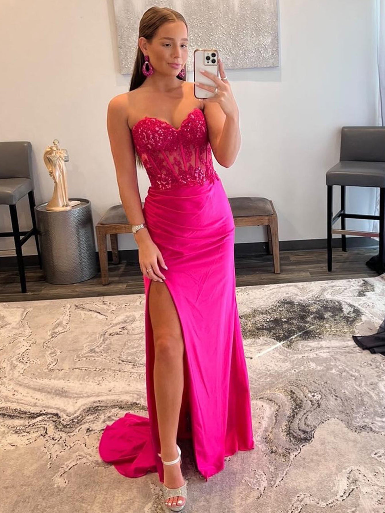 Ember Fuchsia Sheath Strapless Sweetheart Long Prom Dress with