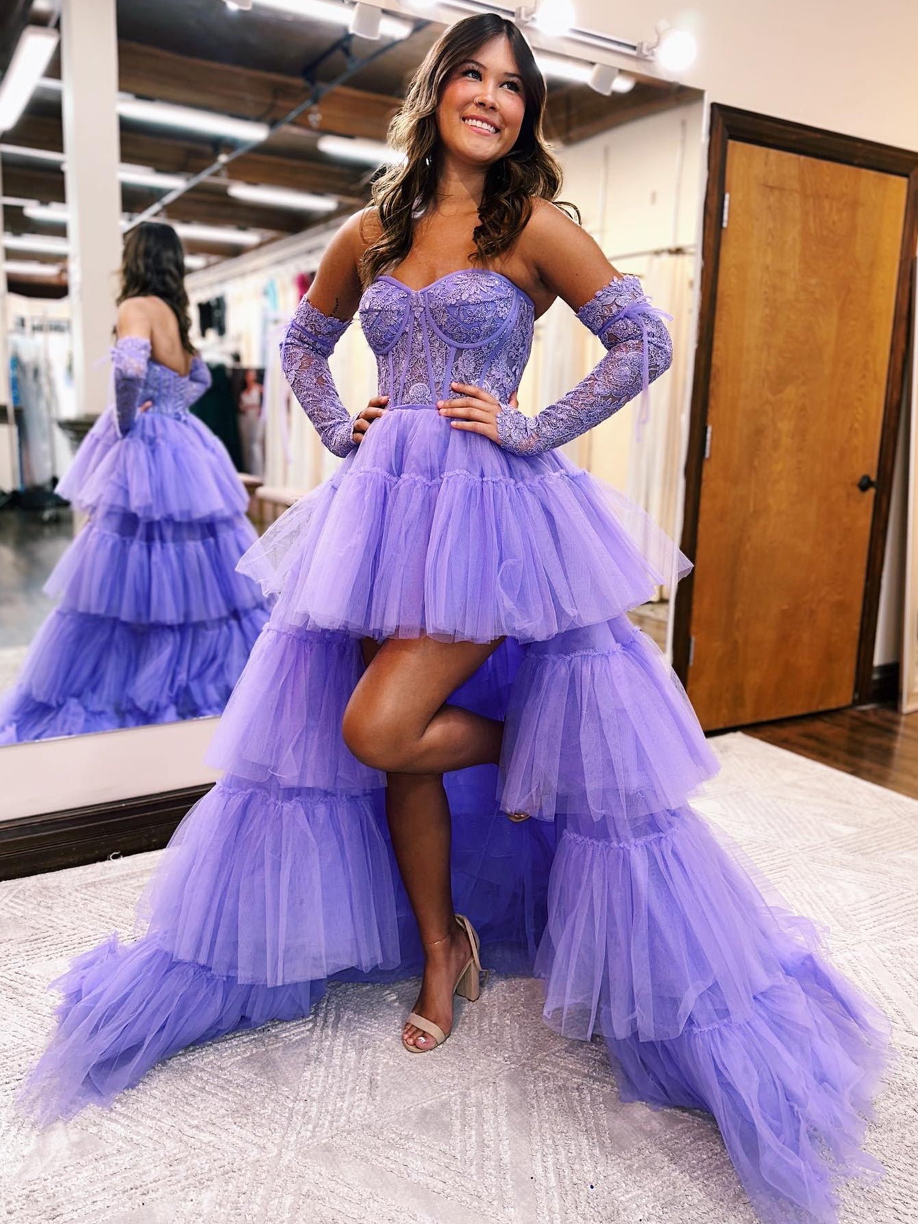 Corset Bodice Tiered Tulle Prom Gown Ball Gown Simple Prom Dress