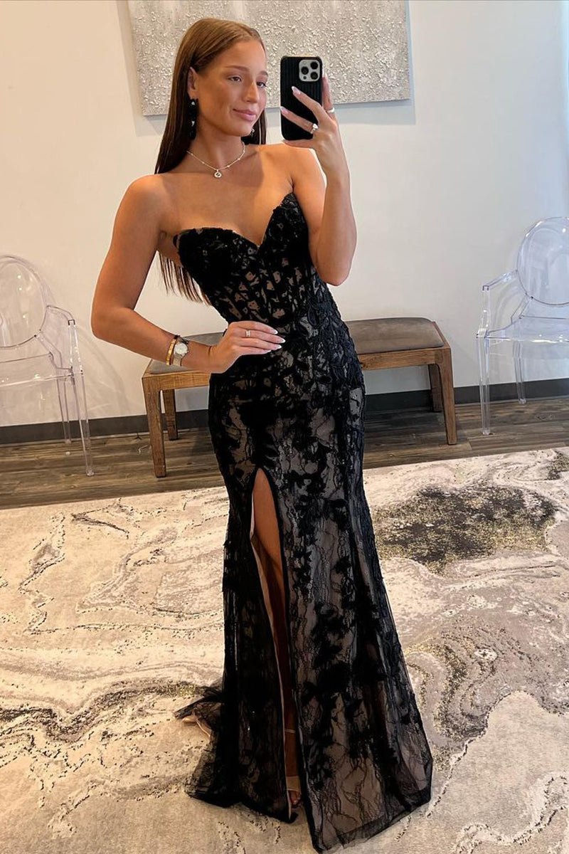 Sexy Black Lace Strapless Short Prom Dresses For Black Girls With