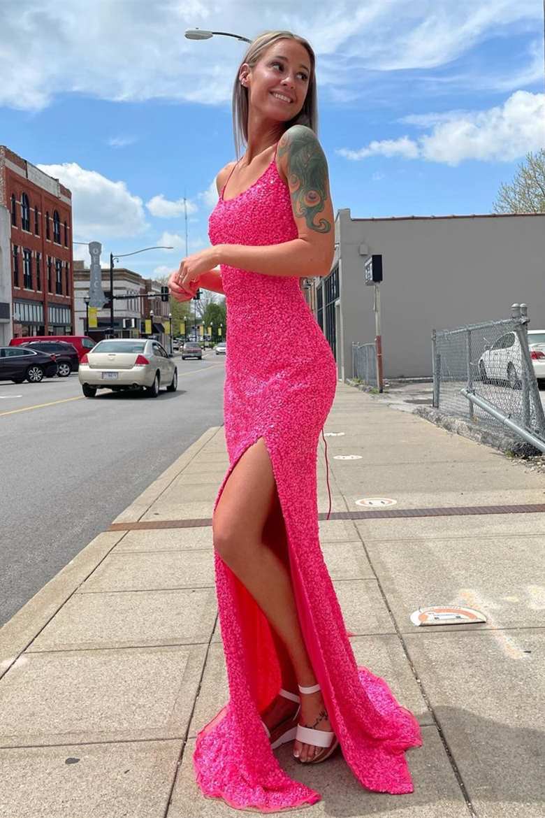 Ivory High side slit prom dress in glitter knit - 231P0586