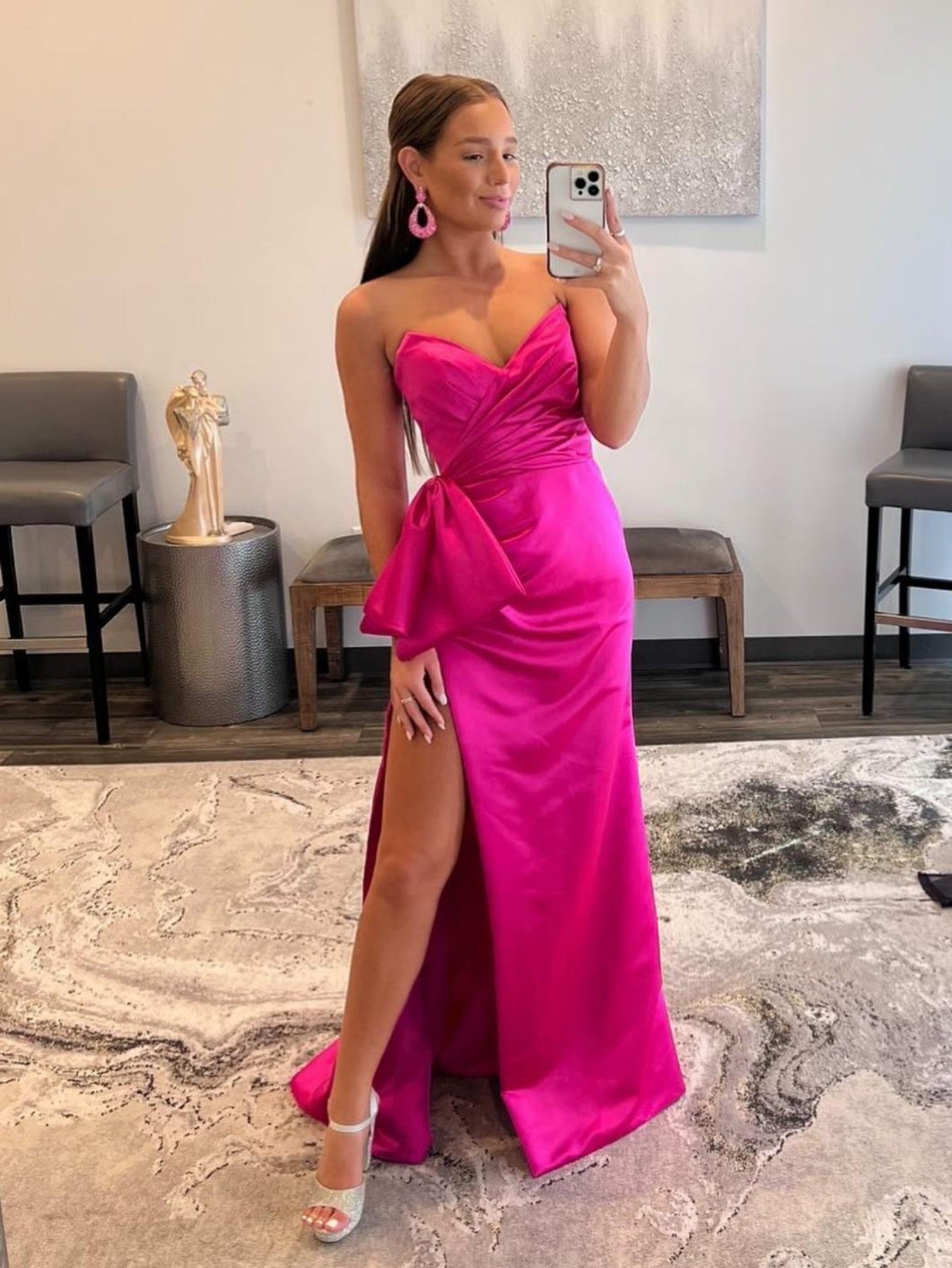 Silky pink best sale prom dress