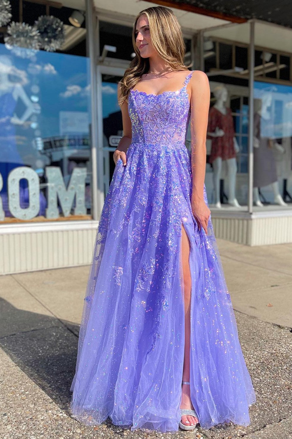 Lavender sparkly shop prom dress