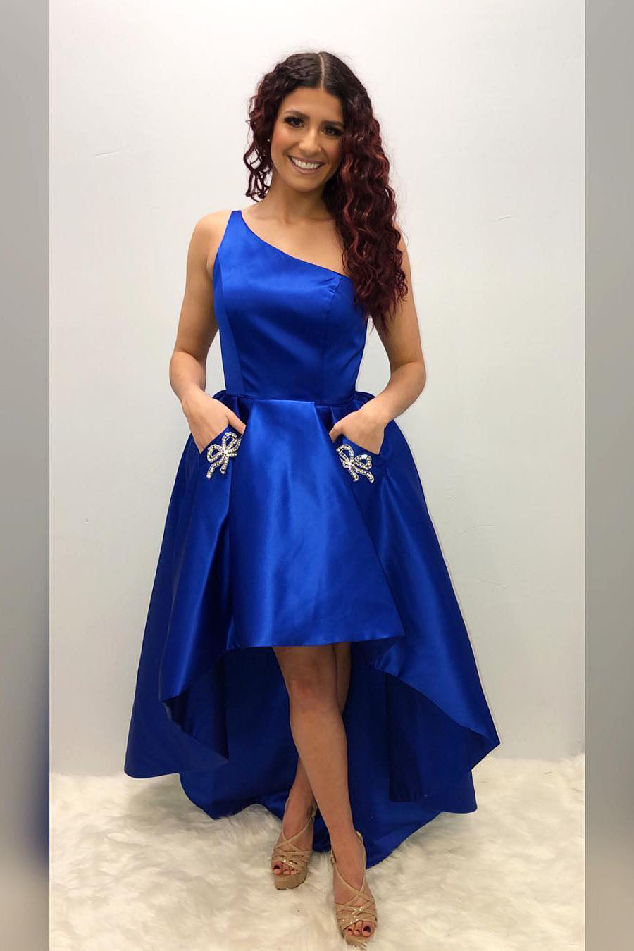 blue asymmetrical prom dress