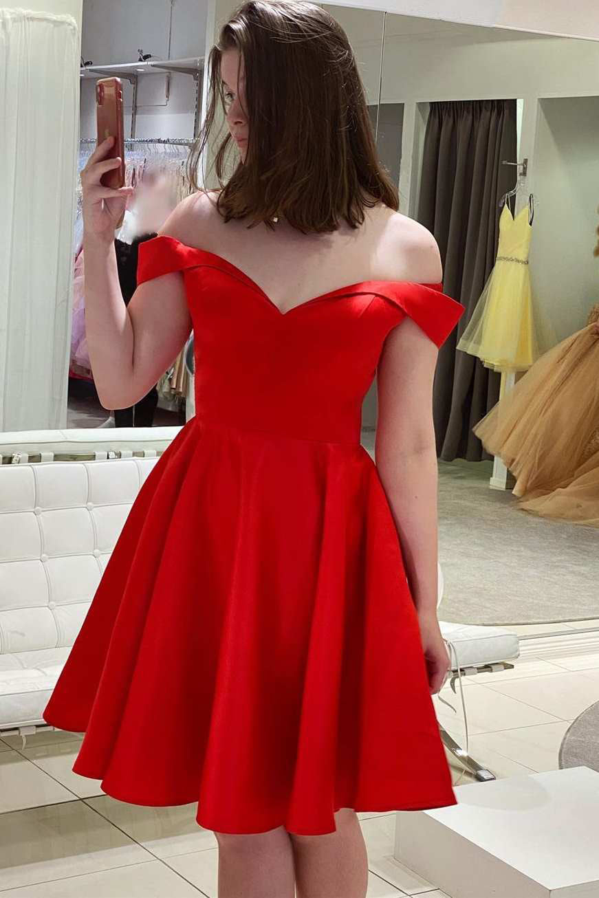 Off the shoulder red sales homecoming dress