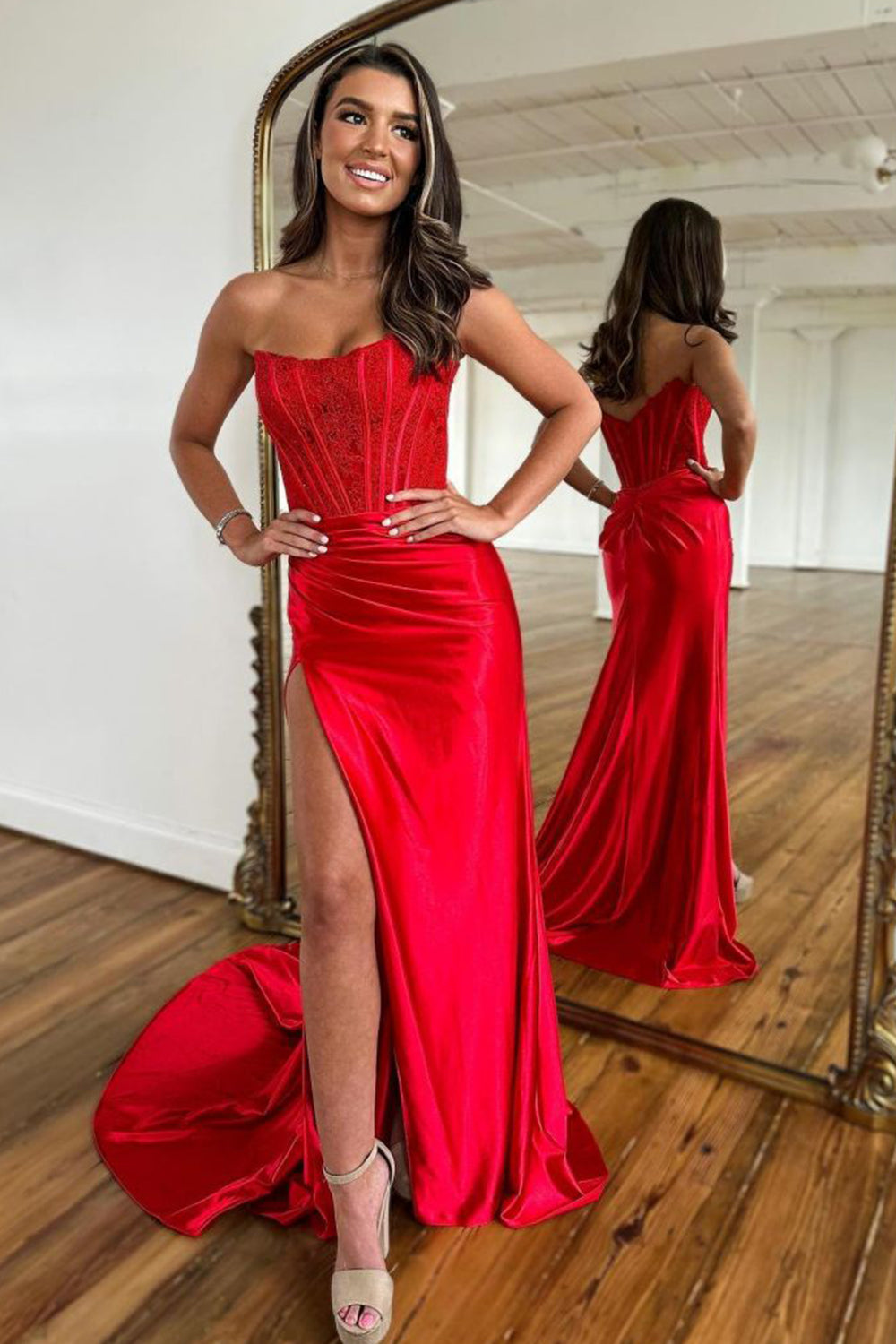 TILLEE | Strapless Corset Red Formal Dress
