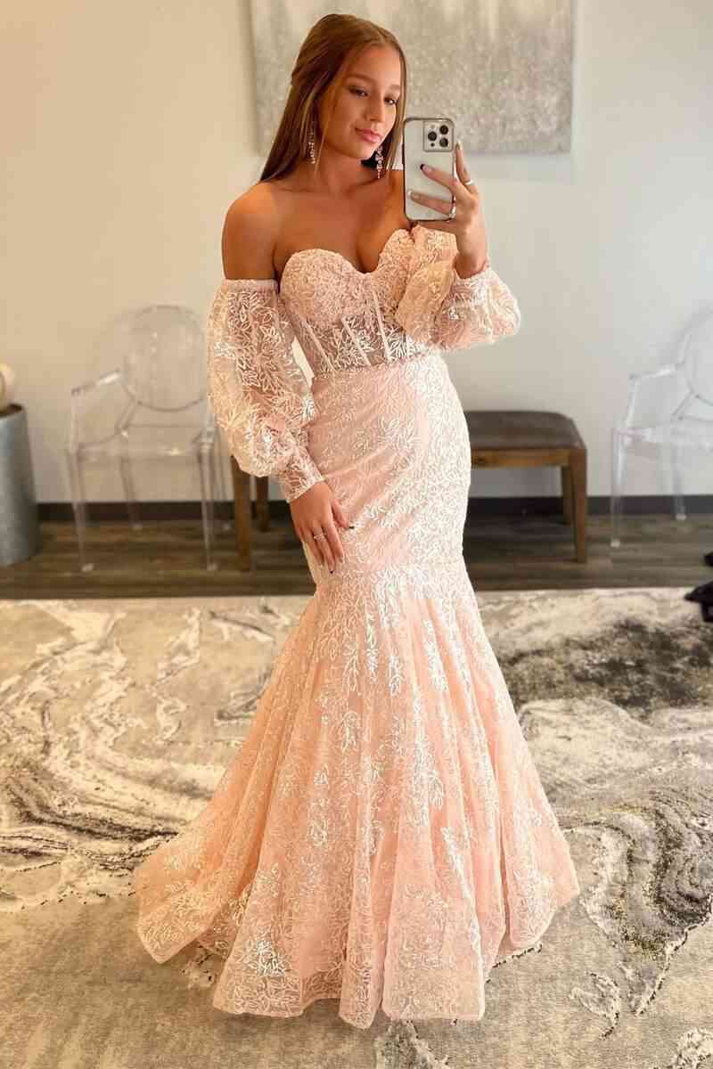 Glitter Long Ball Gown with Sheer-Lace Corset