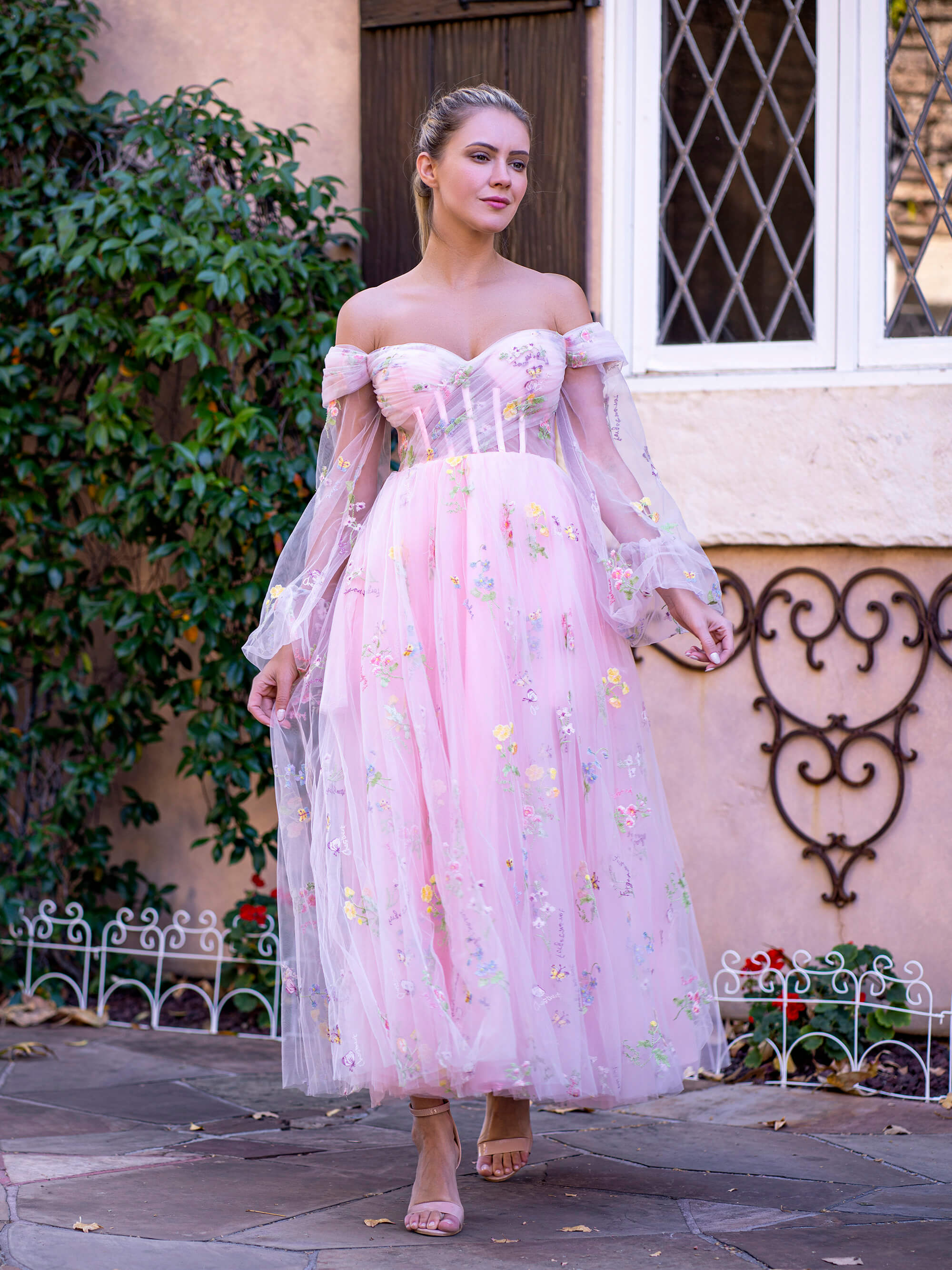 Off the shop shoulder tulle dress