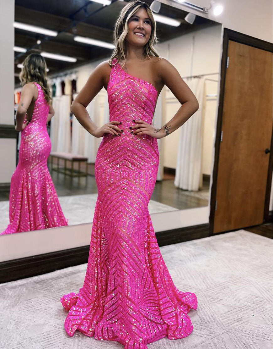 Pink One Strap Mermaid Prom Dresses