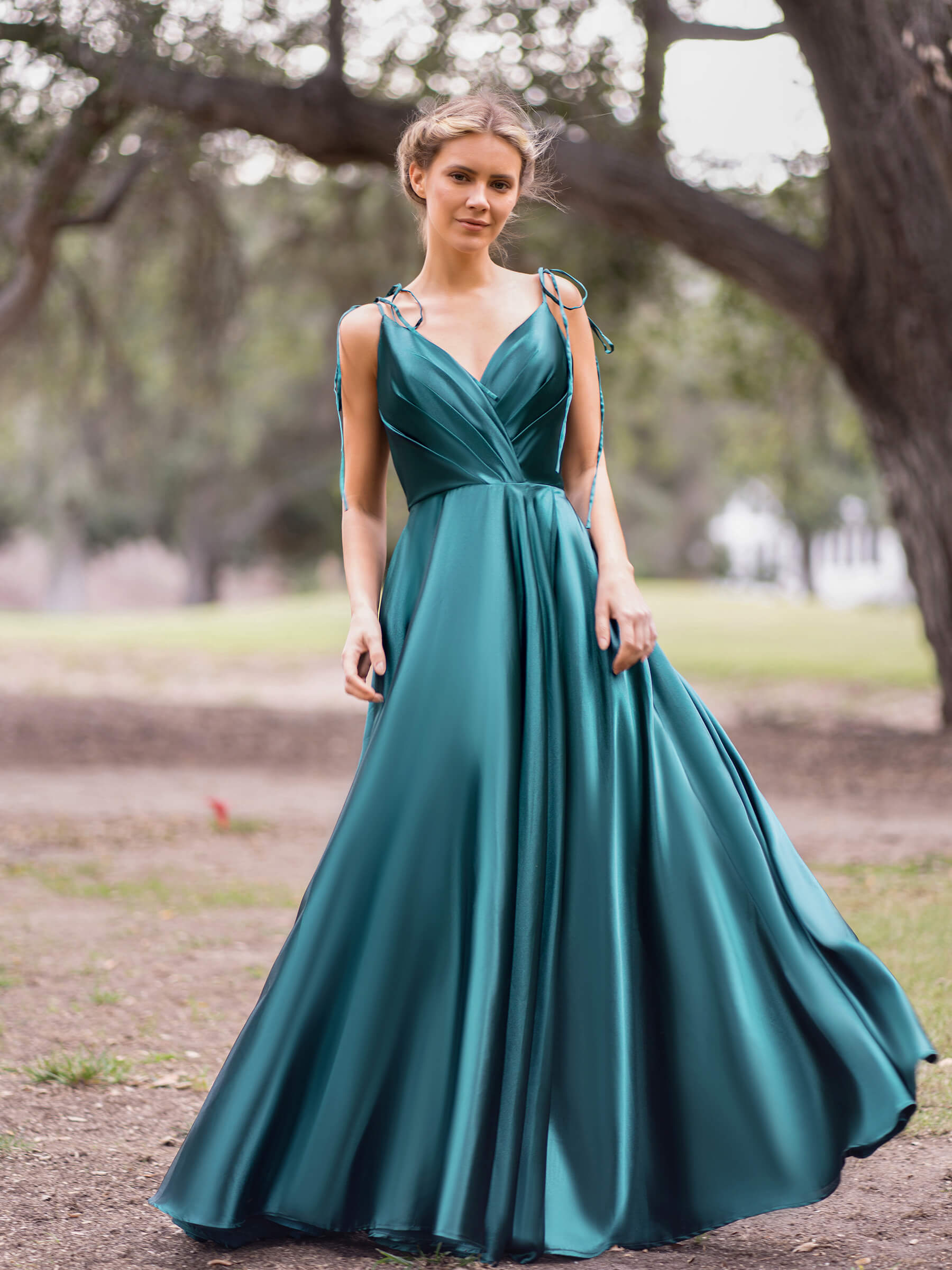 Wrap Satin A Line Floor Length Evening Dress