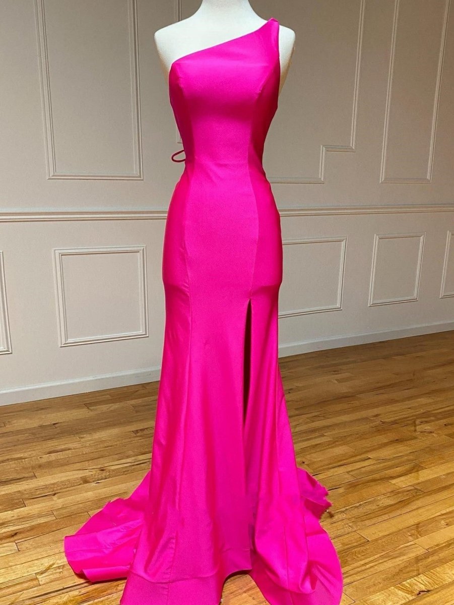 Pink Mermaid One Shoulder Long Prom Dress - KissProm