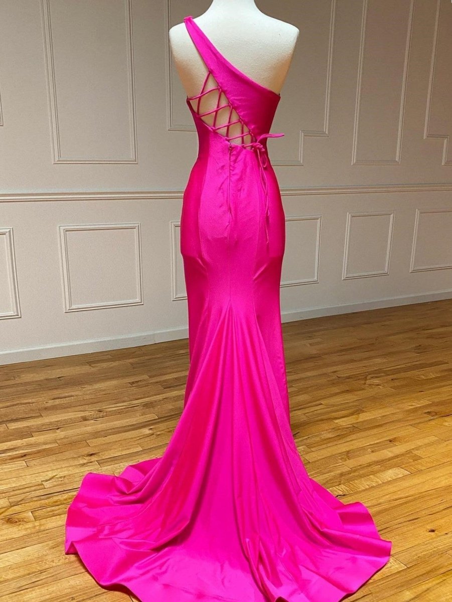 Pink Mermaid One Shoulder Long Prom Dress - KissProm