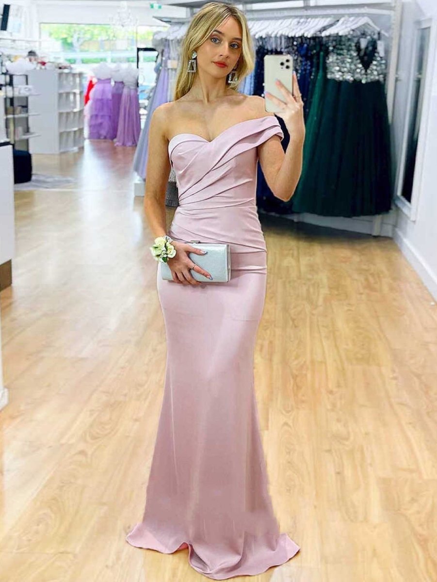 Satin Mermaid One Shoulder Purple Long Prom Dress - KissProm