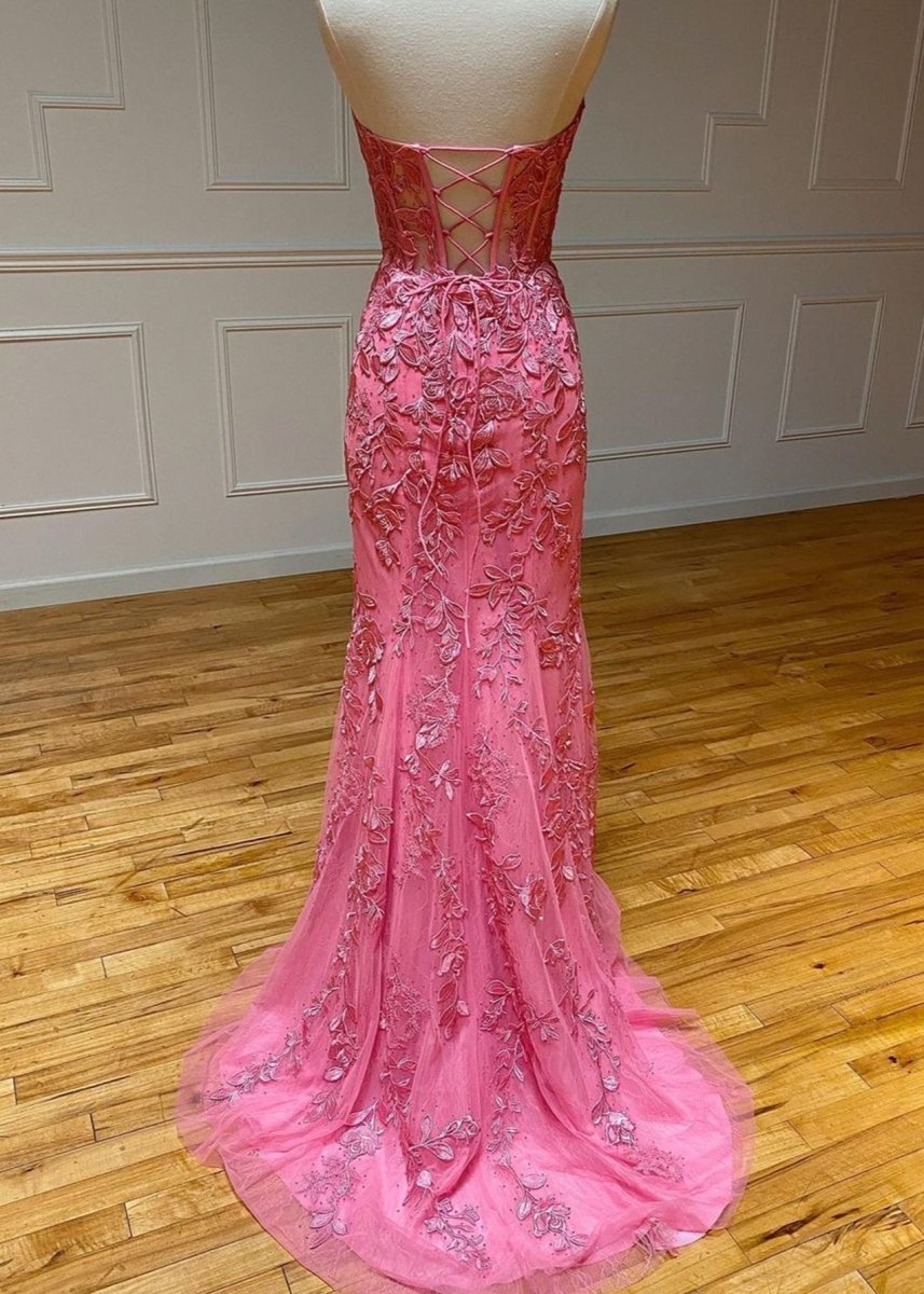 Evie |Mermaid Strapless Lace Prom Dress With Appliques - KissProm