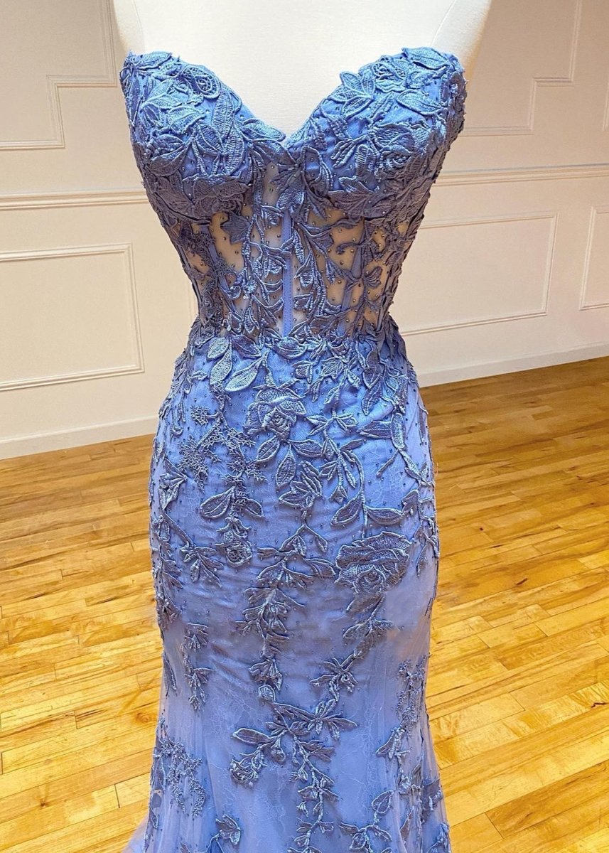 Evie |Mermaid Strapless Lace Prom Dress With Appliques - KissProm