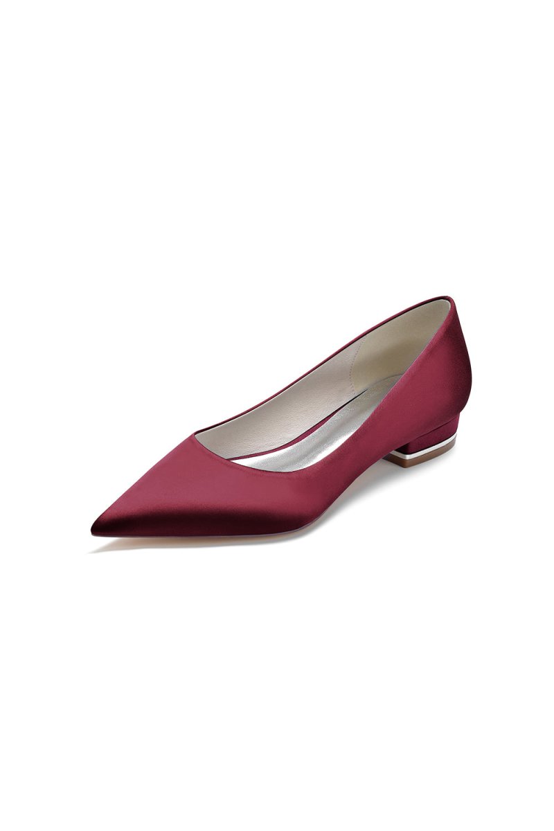 Simple Pointed Toe Satin Low Heels - KissProm