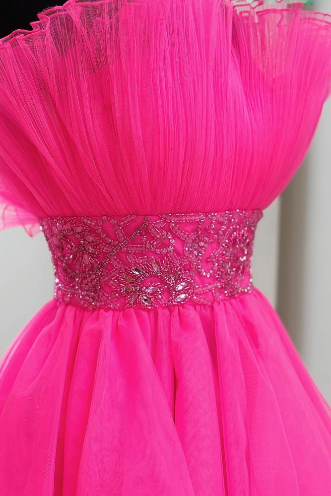 Malinda | Hot Pink Strapless A-line Tulle Homecoming Dress