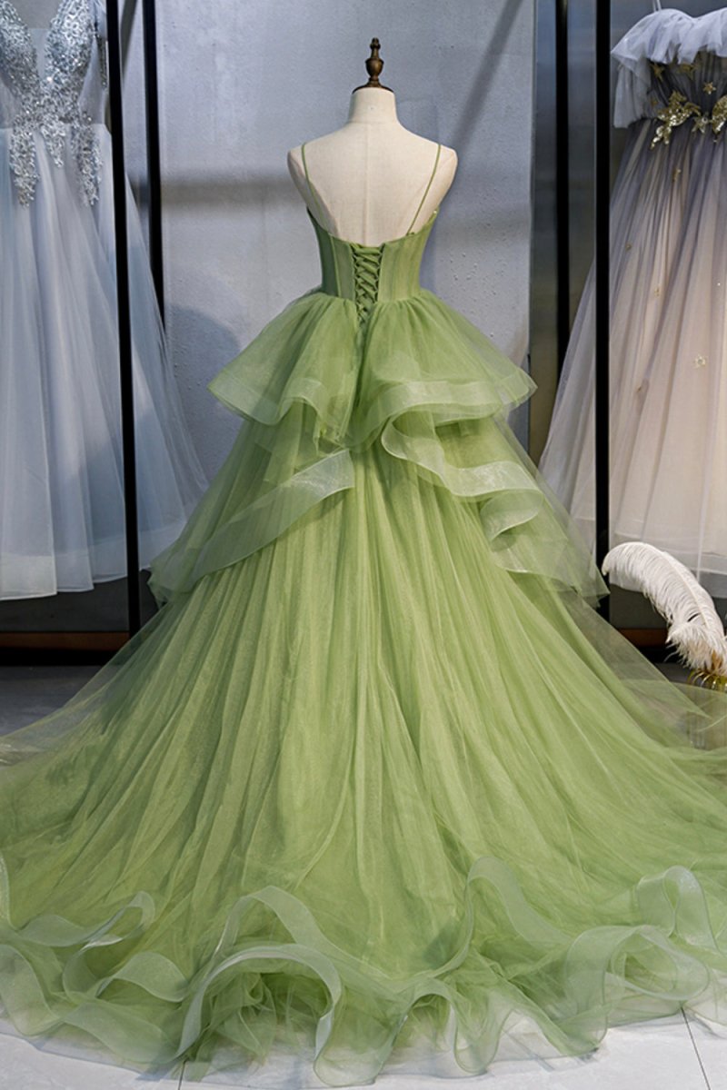 Ellianna | Green Sweetheart Tulle Long Prom Dress, Beautiful A - Line Evening Graduation Dress - KissProm